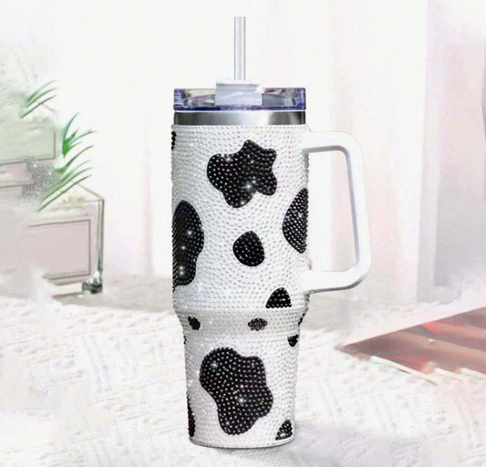 Rhinestone Cow Pattern Tumbler