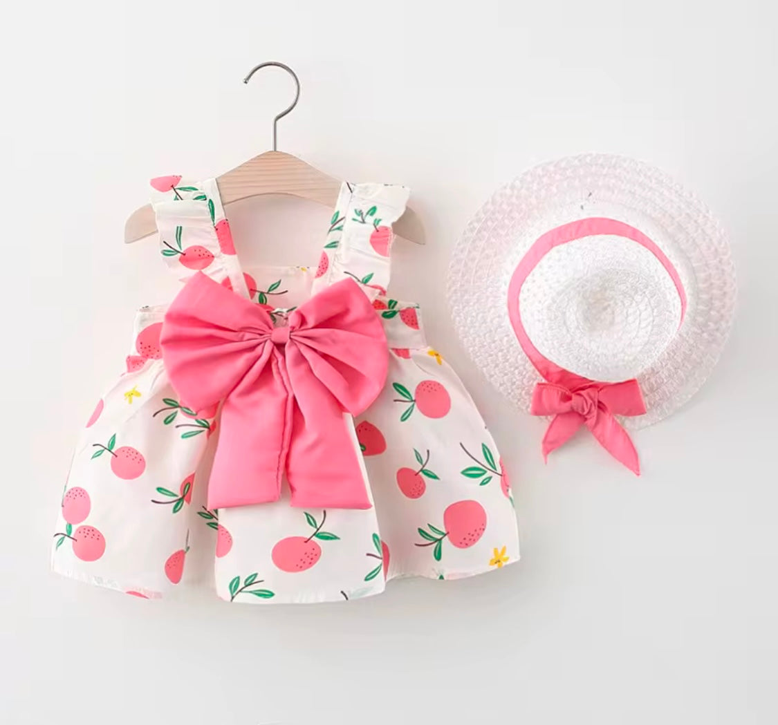 Peach Bow Floral Dress Set