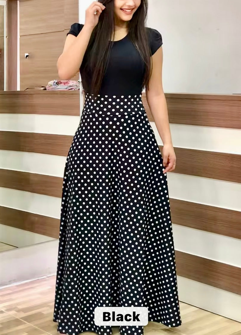 Casual Black Polka Maxi Dress