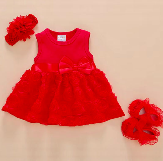 Red Rose Baby Dress Set