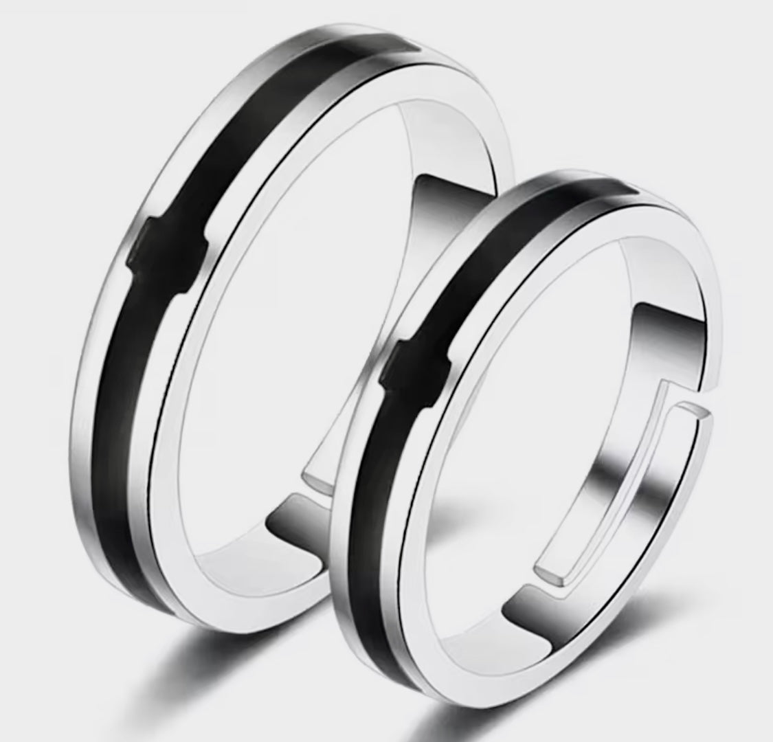 Classic Black Silver Couples Ring