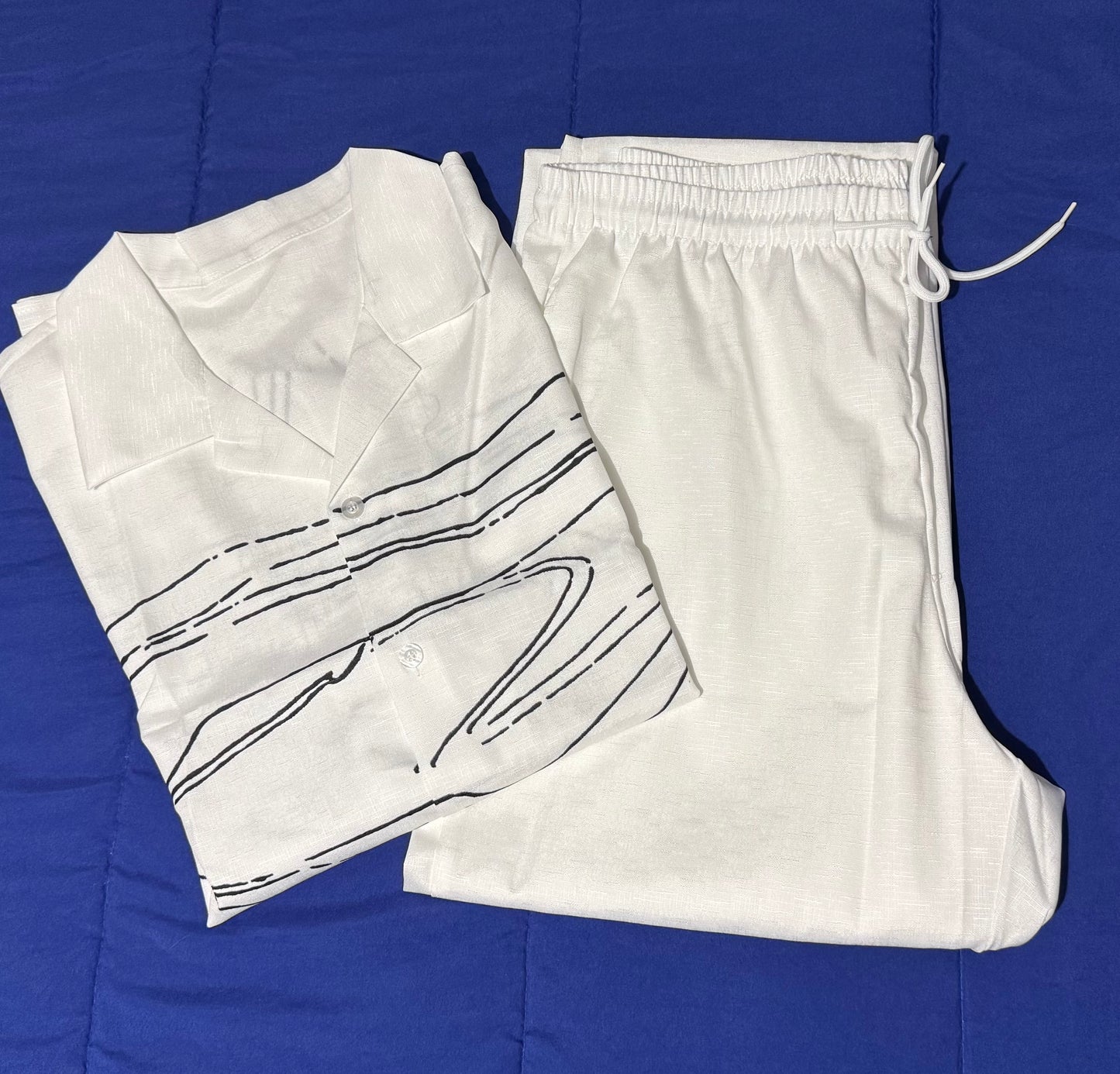 White Abstract Shirt Set