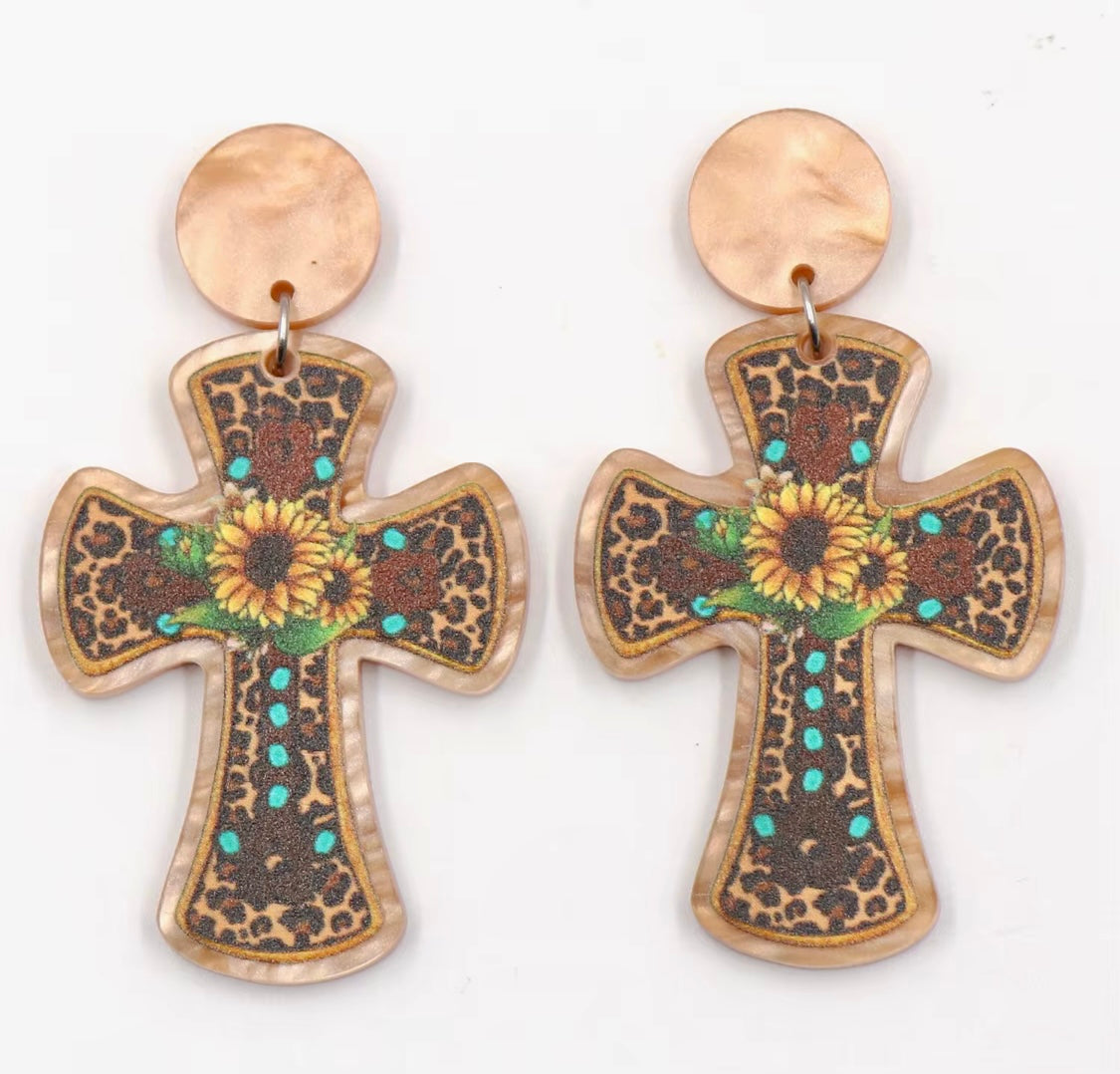 Acrylic Sunflower Cross Earrings