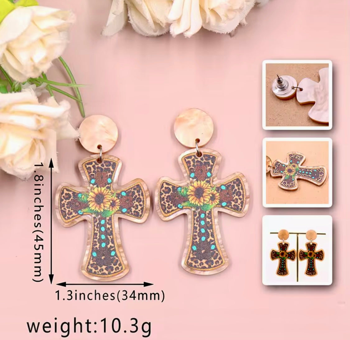 Acrylic Sunflower Cross Earrings