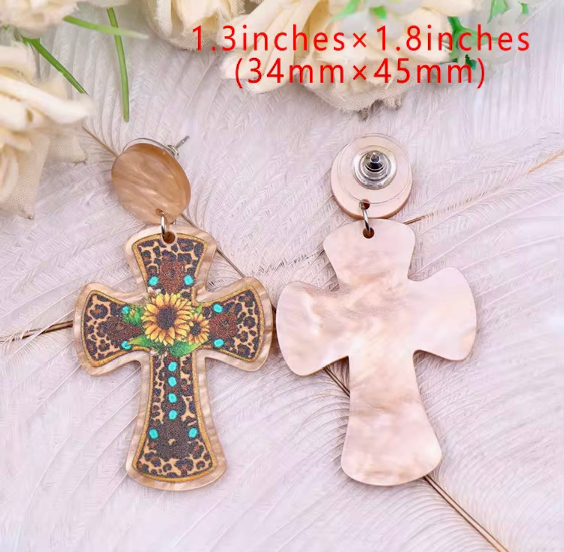 Acrylic Sunflower Cross Earrings