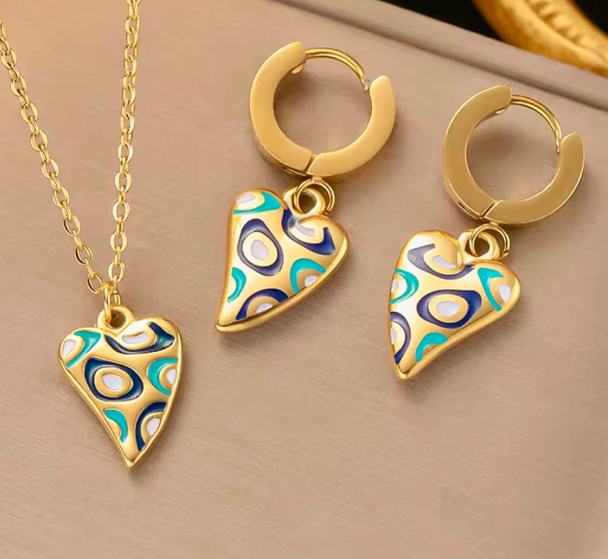 Colorful Gold Necklace And Earrings Set