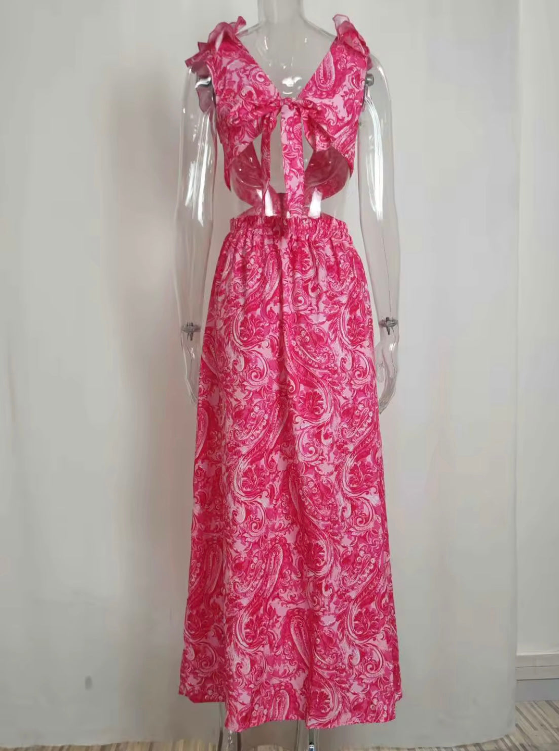 Flutter Sleeve Pink Printed Maxi Dress