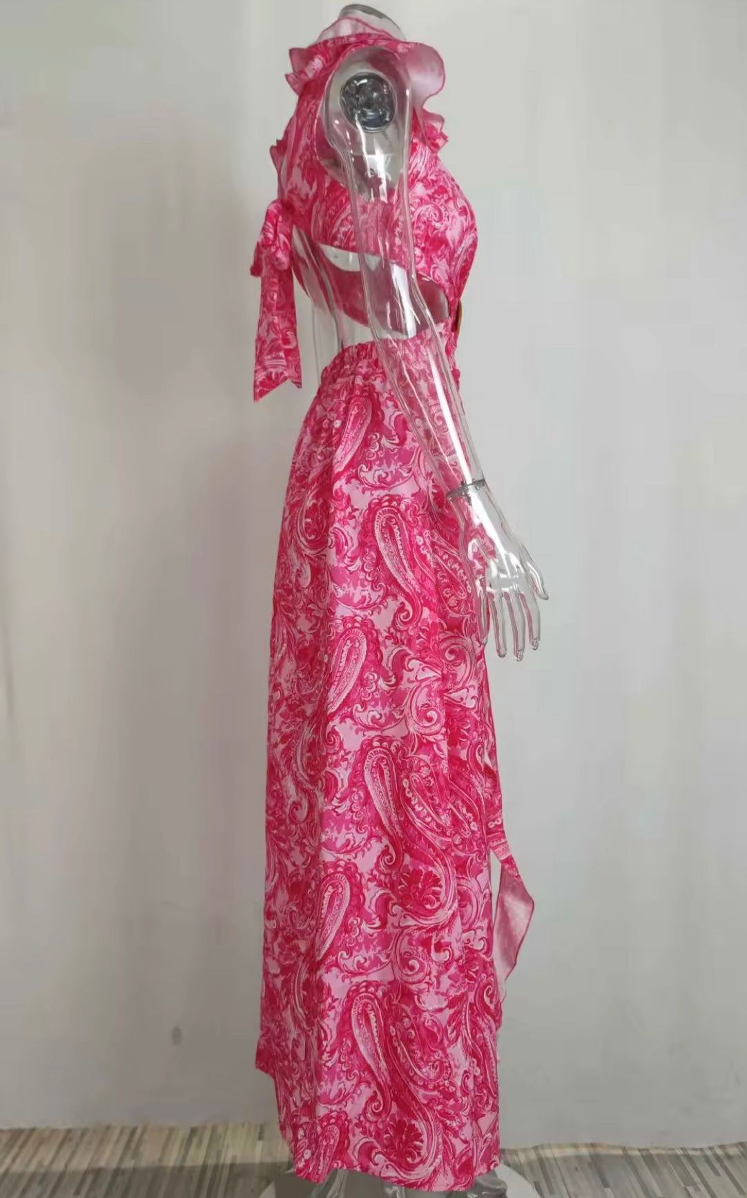 Flutter Sleeve Pink Printed Maxi Dress